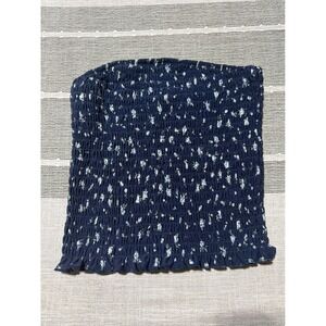 Free for All Womens Small Navy Blue Floral Smocked Tube Top Strapless Ruffle Hem